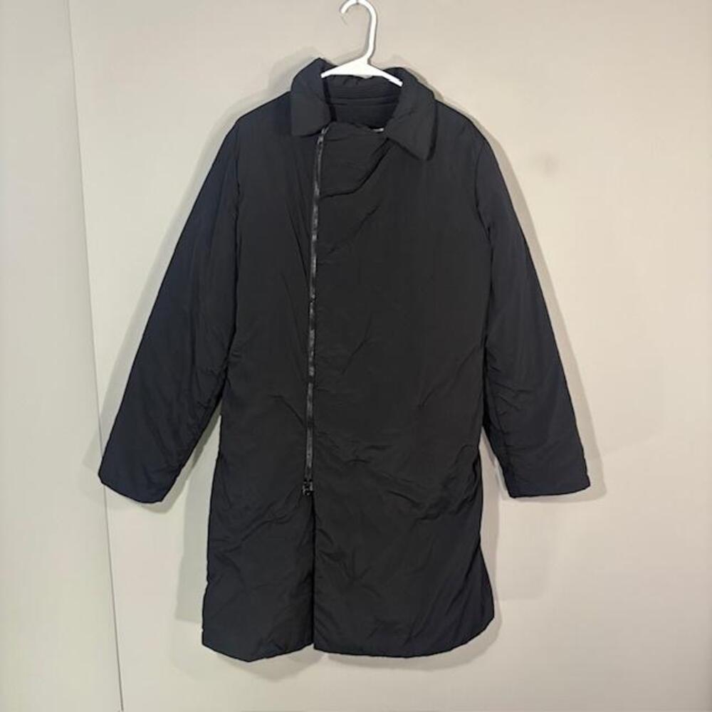 Jil Sander Coat Womens 38 Black Puffer Mid Length Zip Insulated Lined Warm